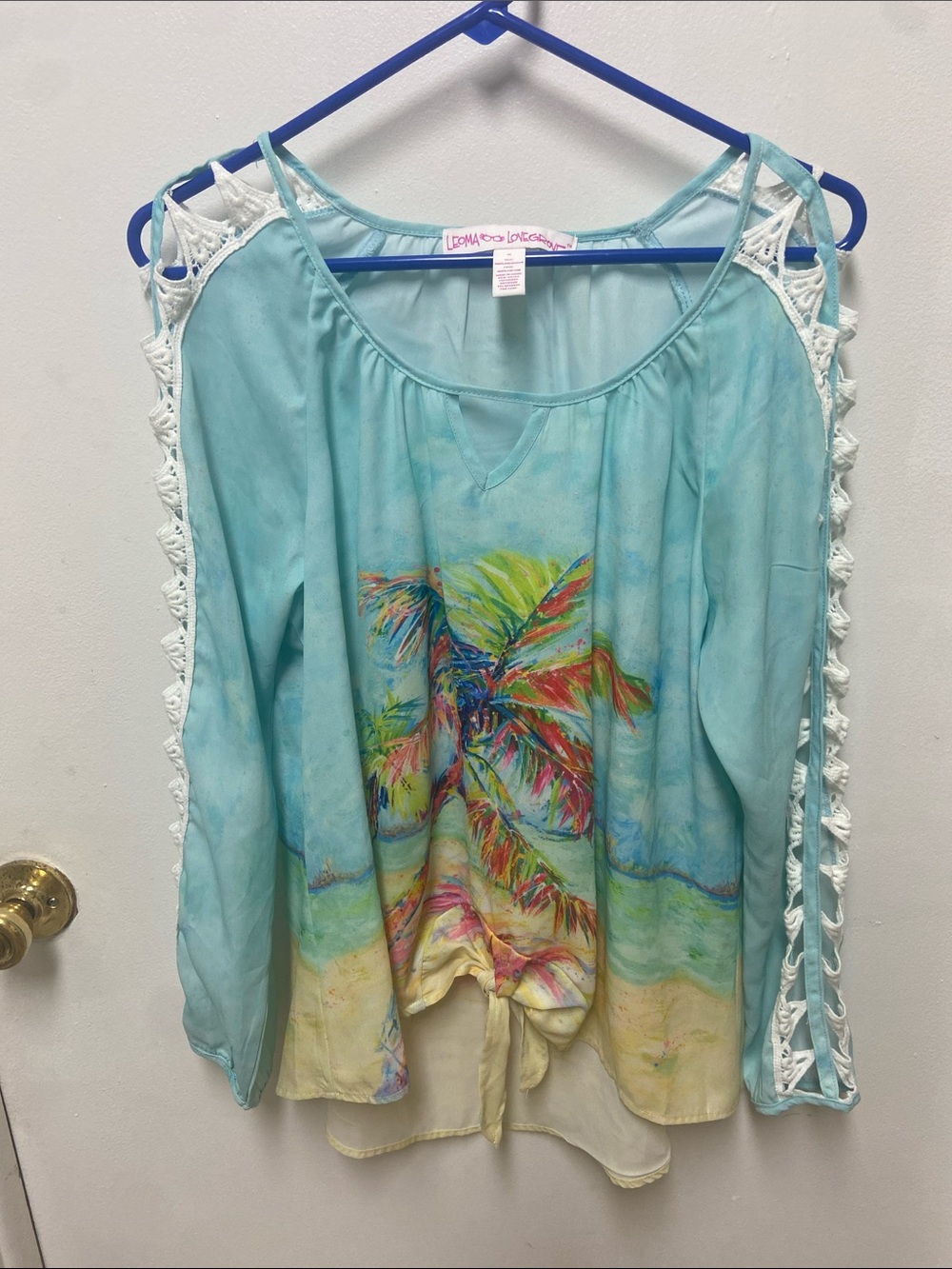 Leoma Lovegrove Light Blue Tropical Print Crochet-Trim Tunic